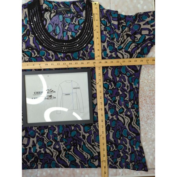 Travel Elements Womens Plus Size 2XL Stretch Print Tunic Top Embellished - Picture 6 of 9
